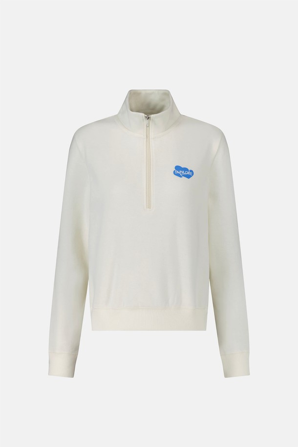 SUNLOVE - 스웻셔츠 - W Heart Half Zip Sweatshirt Ivory