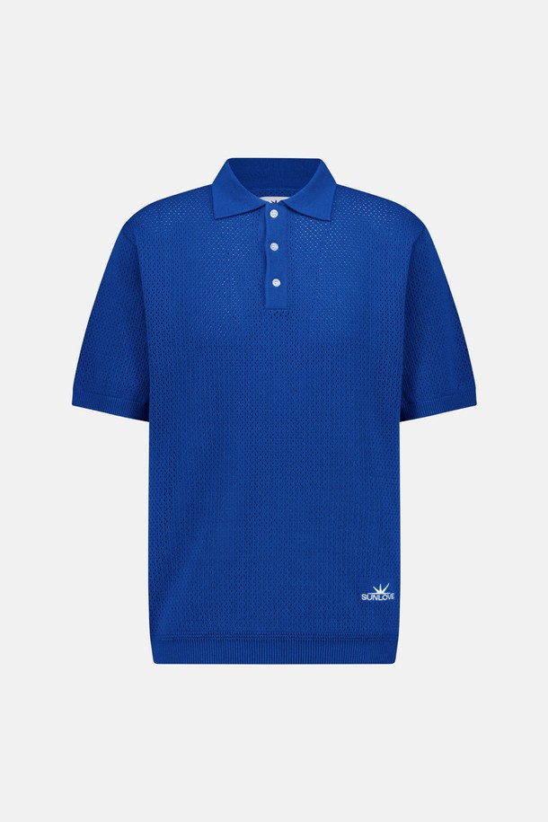 SUNLOVE - 스웨터 - Crochet Knit Polo Blue