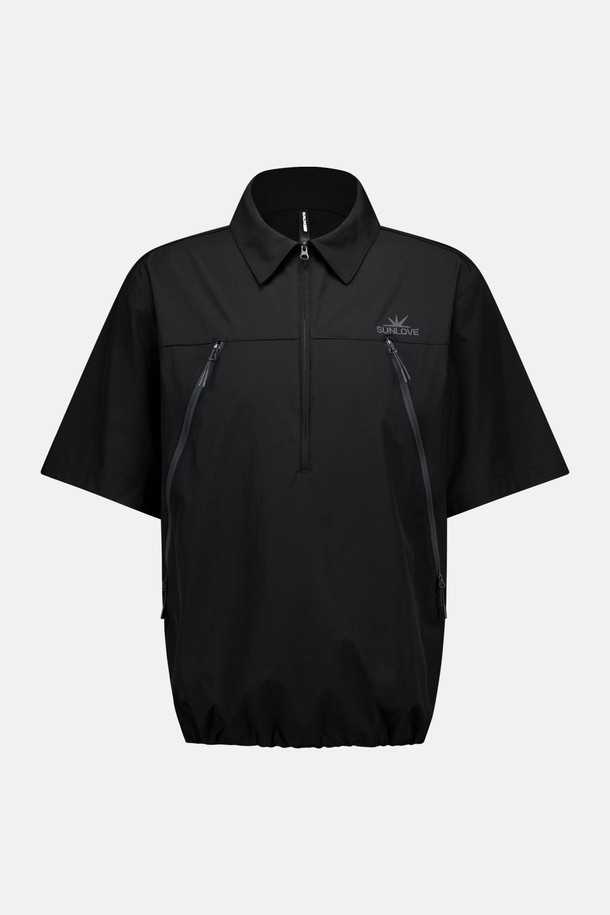 SUNLOVE - 반팔티셔츠 - Active Half Zip Woven Polo Black