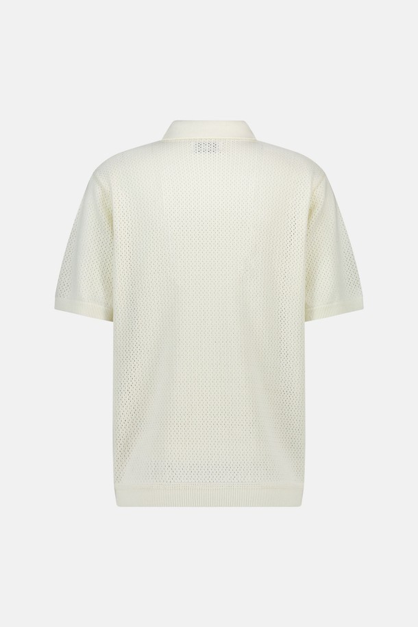 SUNLOVE - 스웨터 - Crochet Knit Polo Ivory