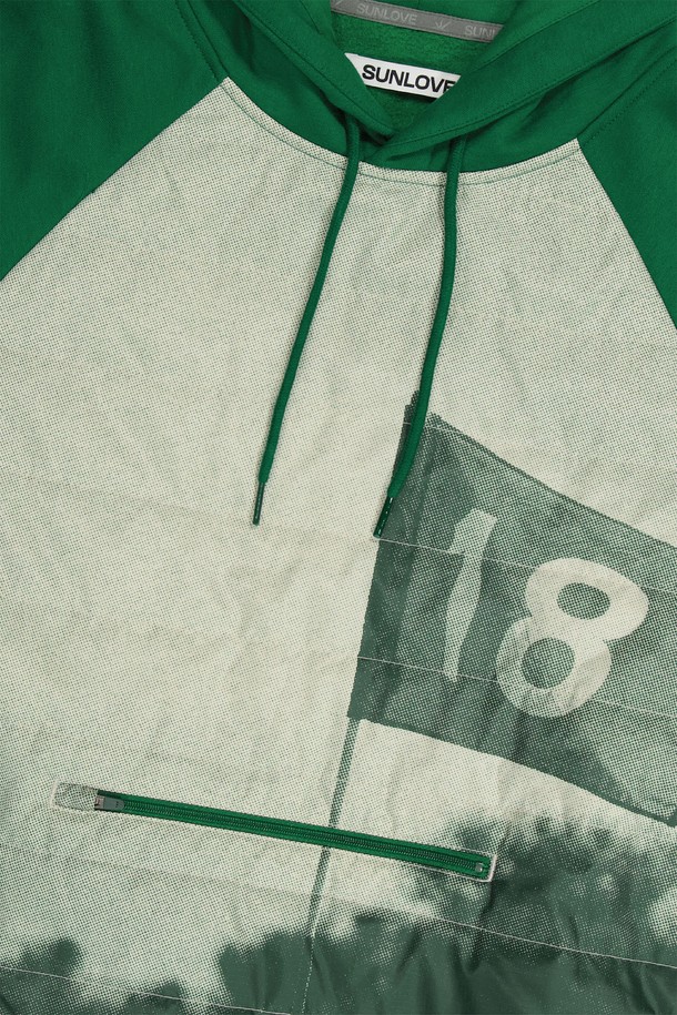 SUNLOVE - 후디 - Flag Padded Hoodie Green