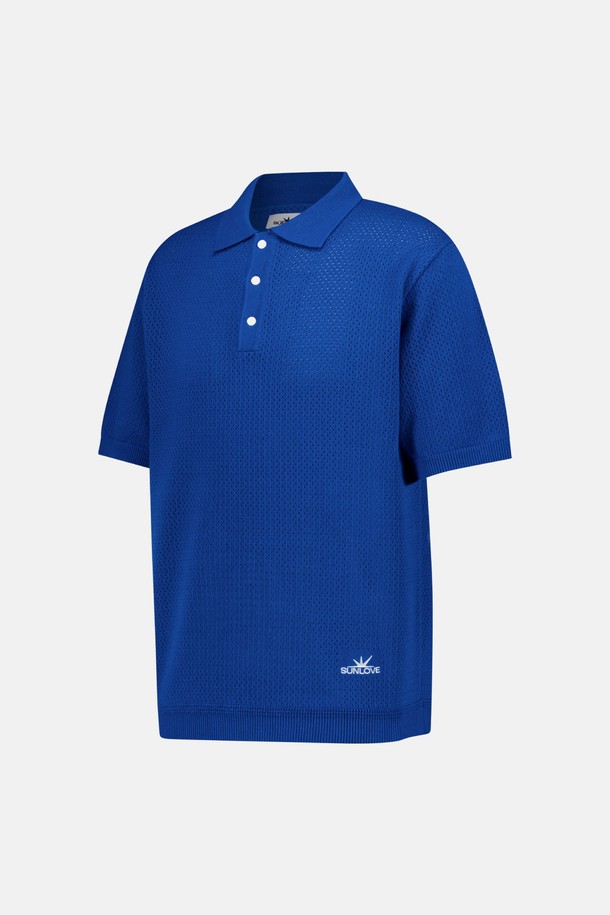 SUNLOVE - 스웨터 - Crochet Knit Polo Blue