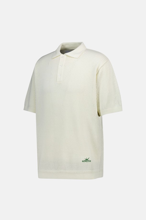 SUNLOVE - 스웨터 - Crochet Knit Polo Ivory