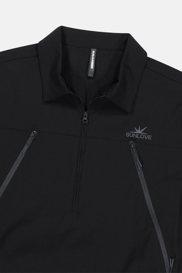 SUNLOVE - 반팔티셔츠 - Active Half Zip Woven Polo Black