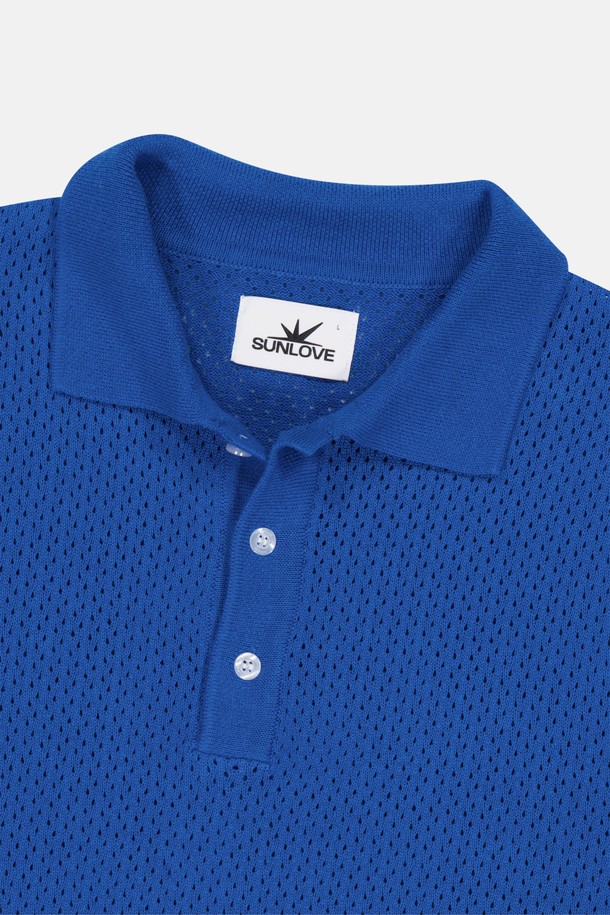 SUNLOVE - 스웨터 - Crochet Knit Polo Blue