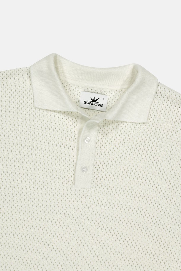 SUNLOVE - 스웨터 - Crochet Knit Polo Ivory