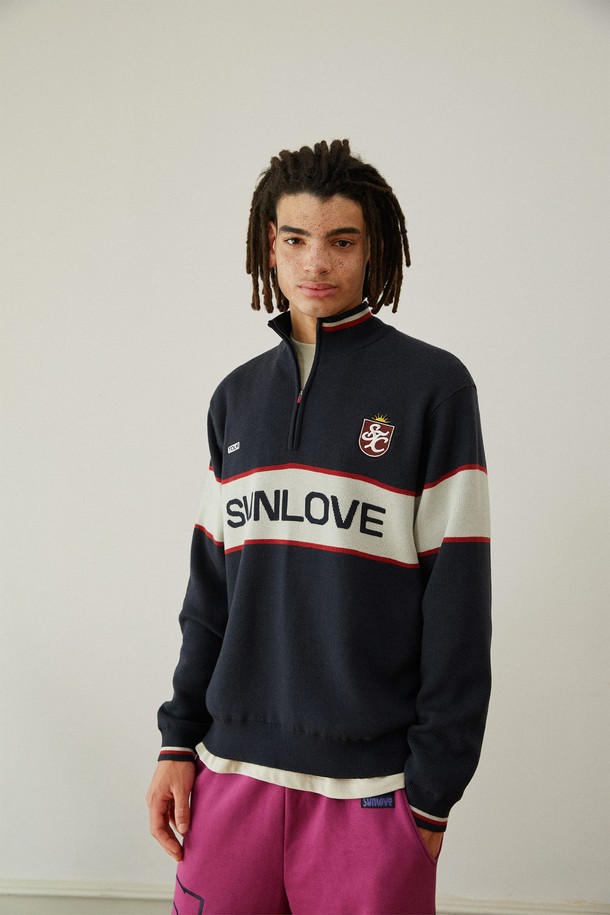 SUNLOVE - 스웨터 - Wind Block Knit Pullover Navy