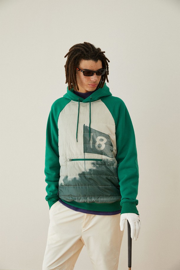 SUNLOVE - 후디 - Flag Padded Hoodie Green