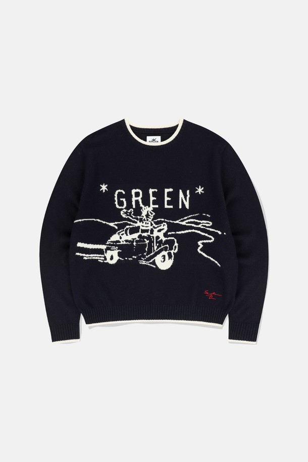 SUNLOVE - 스웨터 - GREEN Knit Sweater Navy