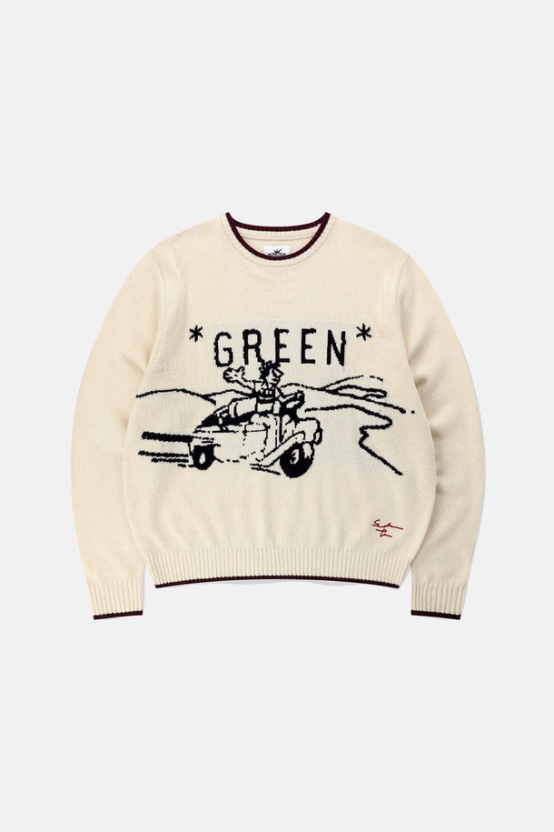 SUNLOVE - 스웨터 - GREEN Knit Sweater Ivory