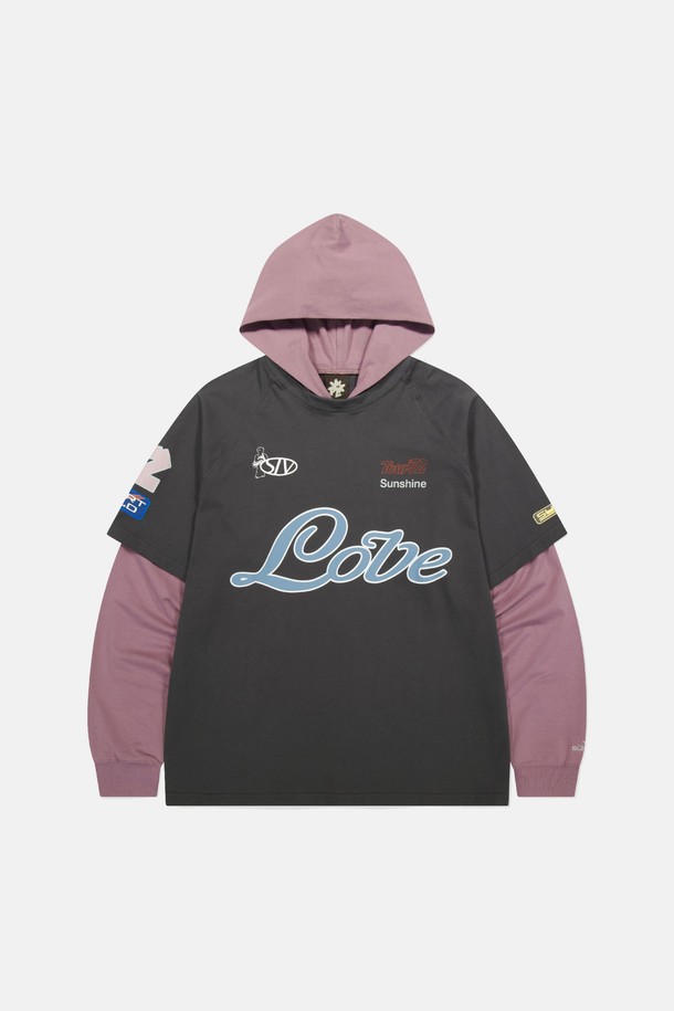 SUNLOVE - 긴팔티셔츠 - Team Layered Hooded Tee Charcoal