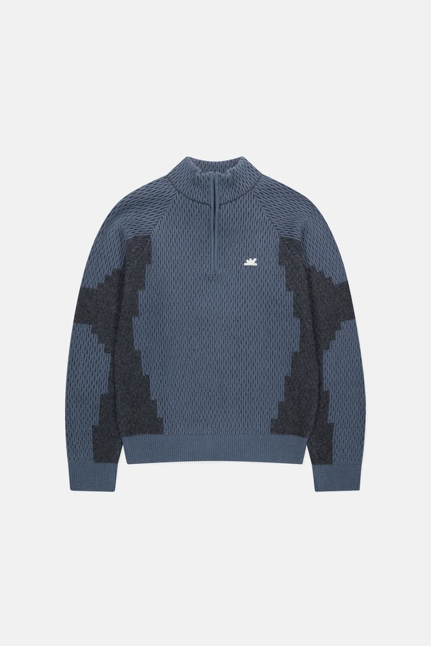 SUNLOVE - 스웨터 - Airwool Half Zip Knit Pullover Blue