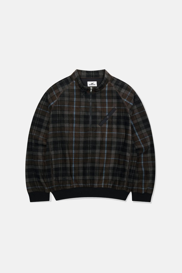 SUNLOVE - 긴팔티셔츠 - Plaid Player Fleece Pullover Dark Brown