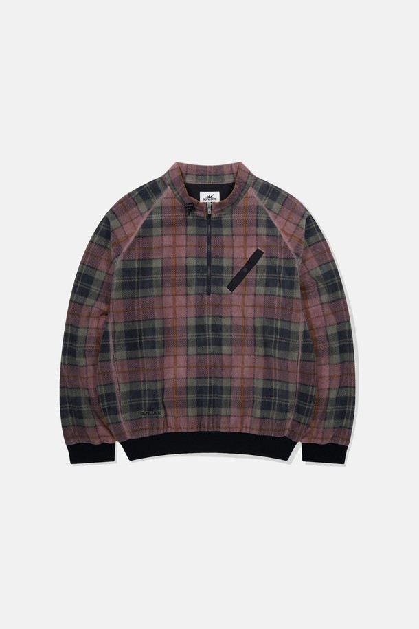 SUNLOVE - 긴팔티셔츠 - Plaid Player Fleece Pullover Pink