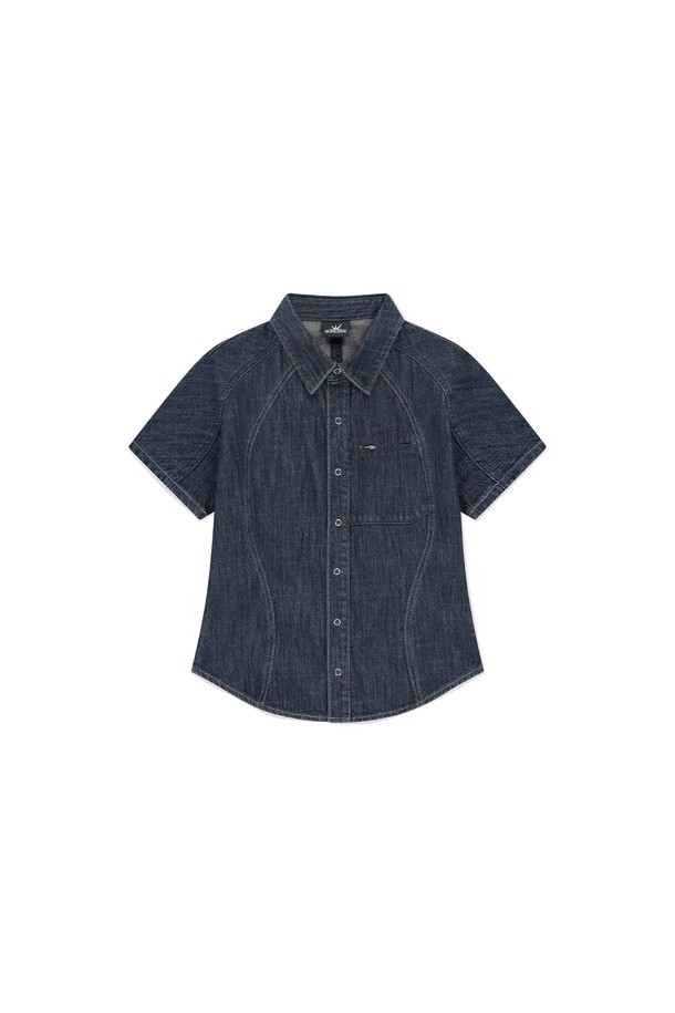 SUNLOVE - 반팔티셔츠 - W Wave Aero Denim Shirts Dark Blue