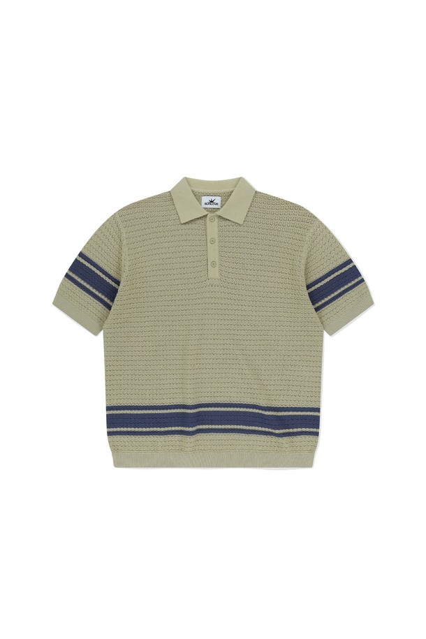 SUNLOVE - 반팔티셔츠 - Border Crochet Knit Polo Beige