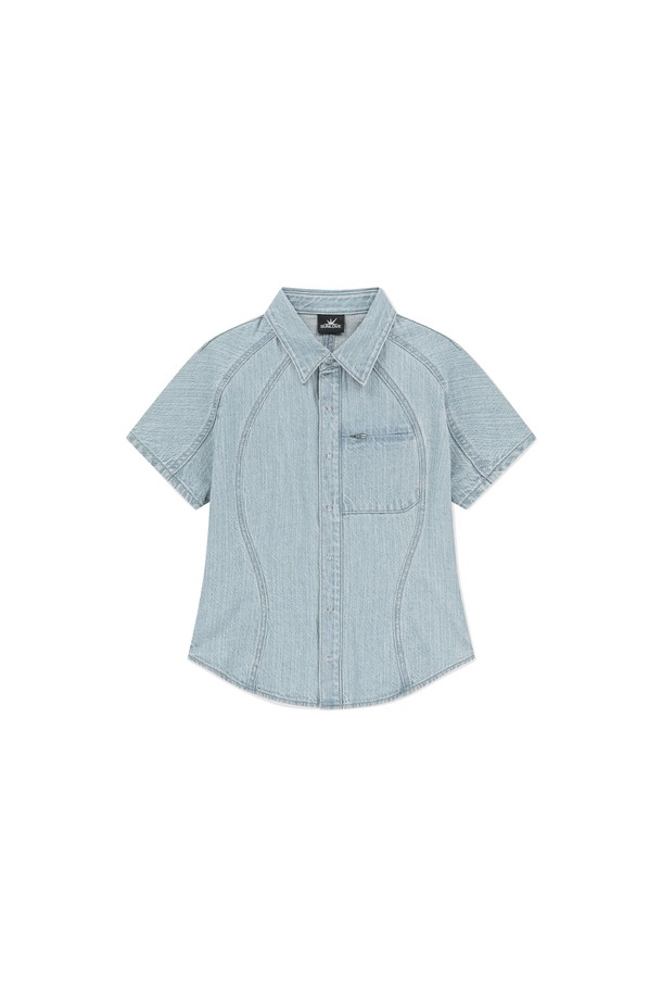 SUNLOVE - 반소매 티셔츠 - W Wave Aero Denim Shirts Light Blue