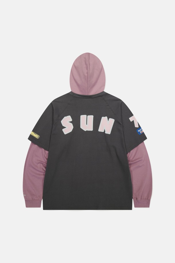 SUNLOVE - 긴팔티셔츠 - Team Layered Hooded Tee Charcoal