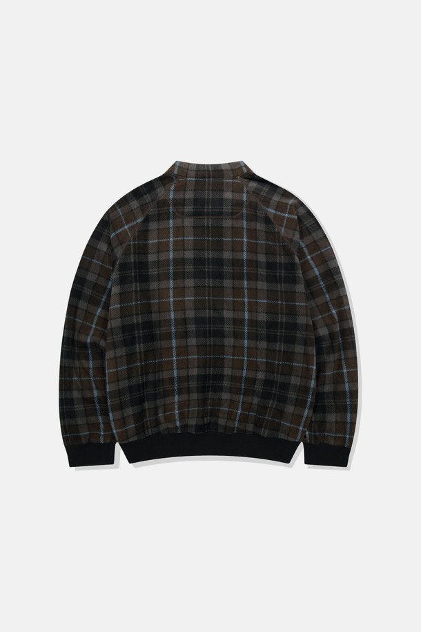 SUNLOVE - 긴팔티셔츠 - Plaid Player Fleece Pullover Dark Brown