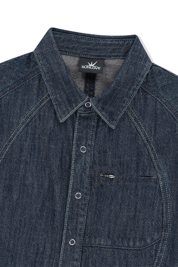 SUNLOVE - 반팔티셔츠 - W Wave Aero Denim Shirts Dark Blue