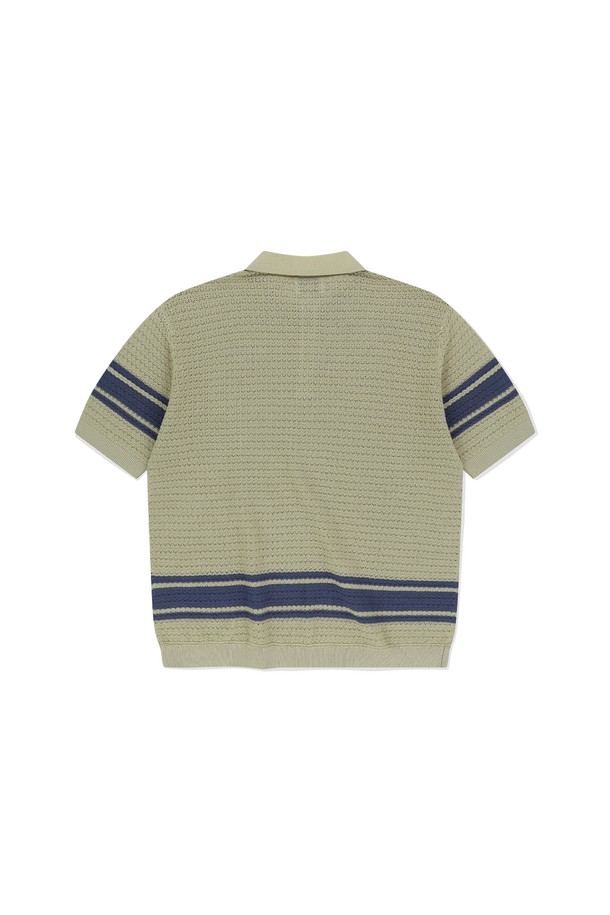 SUNLOVE - 반팔티셔츠 - Border Crochet Knit Polo Beige