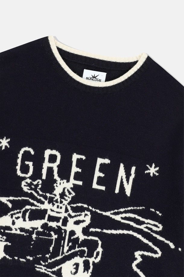 SUNLOVE - 스웨터 - GREEN Knit Sweater Navy