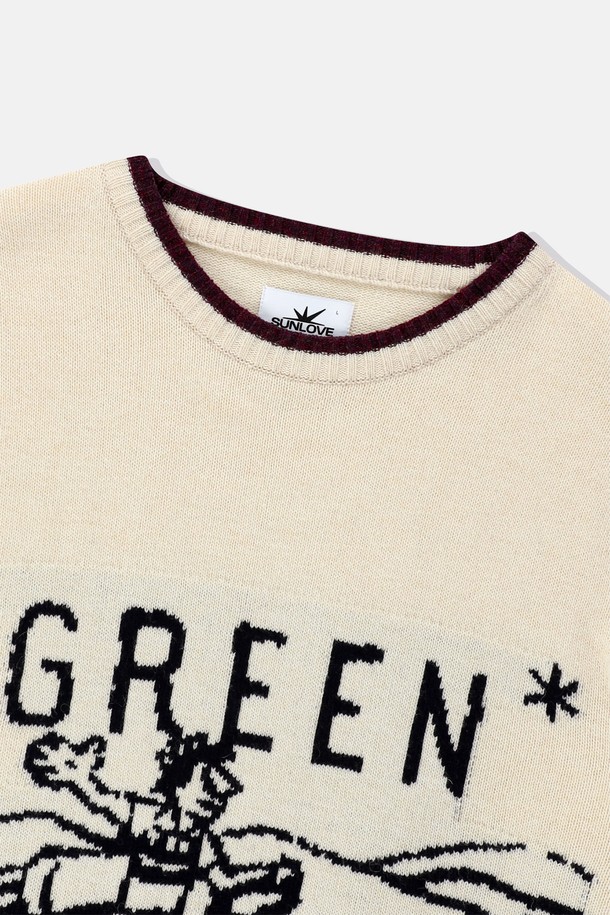 SUNLOVE - 스웨터 - GREEN Knit Sweater Ivory