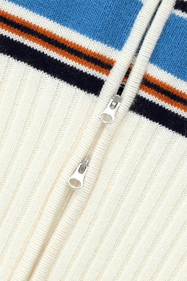 SUNLOVE - 가디건 - W Striped Full Zip Knit Cardigan Ivory