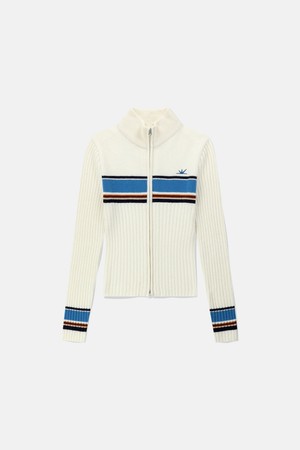 W Striped Full Zip Knit Cardigan Ivory