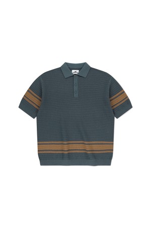 Border Crochet Knit Polo Navy