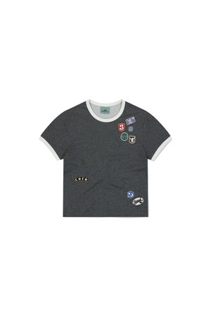 <STITCH> W Wappen Ringer Tee Heather Charcoal