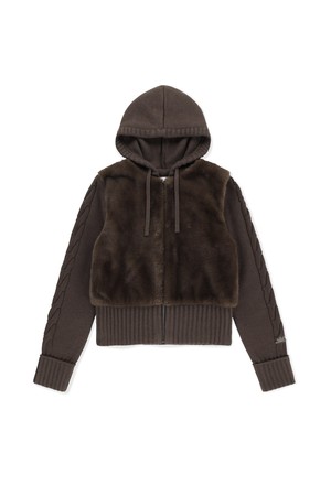 W Faux Fur Knit Zip Jacket Brown