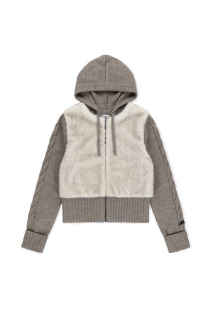 W Faux Fur Knit Zip Jacket Oatmeal