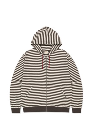 [HOME ALONe] Striped Waffle Zip Up Hoodie Brown