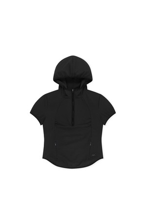 W Soar Half Zip Hooded Top Black