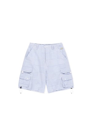 Seersucker Patchwork Cargo Shorts Blue