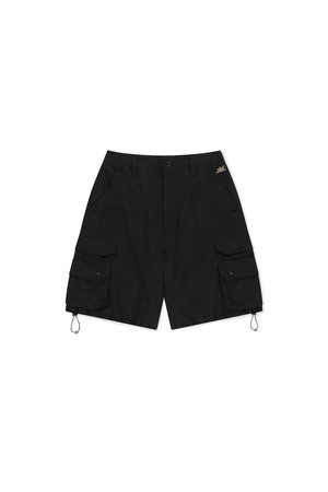 Seersucker Patchwork Cargo Shorts Black