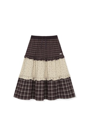 W Frill Flannel Long Skirt Purple