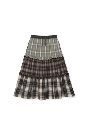 W Frill Flannel Long Skirt Green