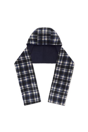 Reversible Fleece Hoodie Scarf Navy Plaid