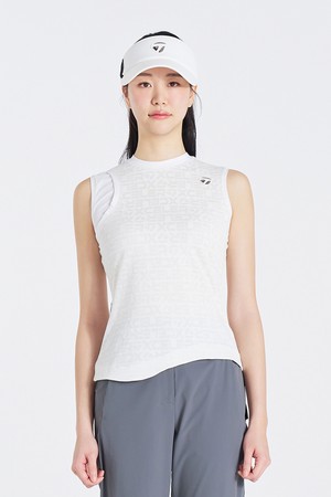 [테일러메이드] [엑셀러]25SS 여성 자카드 슬리브리스 티셔츠 TWTRO6341-100_WHITE-a