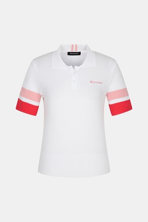 [테일러메이드] 25SS 여성 배색 카라 반팔 니트 TWSYO6122-100_WHITE-a