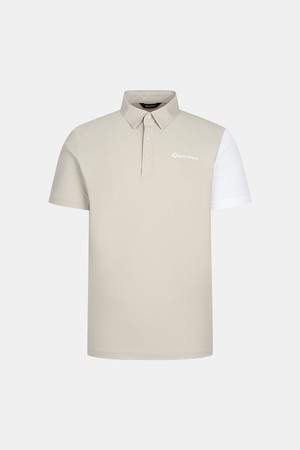 [테일러메이드] 26SS  남성 비대칭 배색 카라 반팔 티셔츠 TMTY62147-509_BEIGE-a