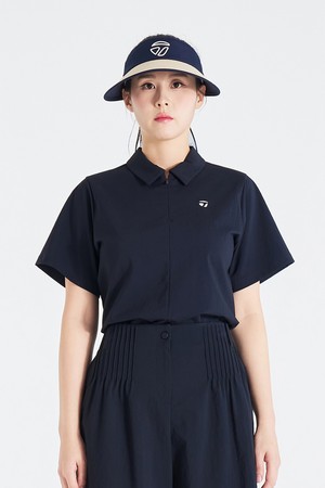 [테일러메이드] 26SS 여성 변형핏 우븐 카라 반팔 티셔츠 TWTY66146-925_NAVY-a