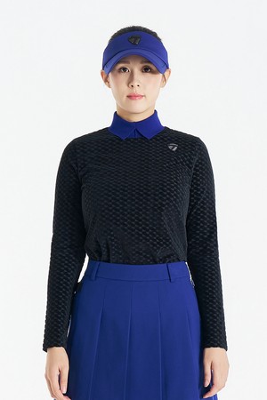 [테일러메이드] 26FW 여성 변형 카라 자카드 티셔츠 TT6-72HG41-199_BLACK-a