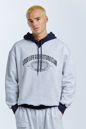 Traveller`s Two Tone Hoodie (White Melange + Navy)