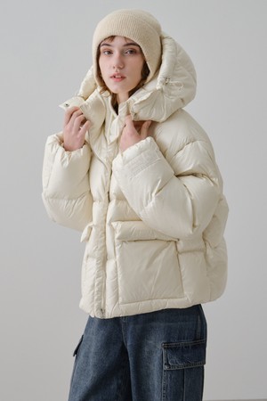 우먼 글로시 디테쳐블 후드 다운 패딩 재킷 BODDU916F