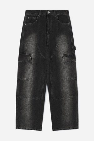 맨 사이드 포켓 와이드 워싱 카고 데님 팬츠 BPCDP399M