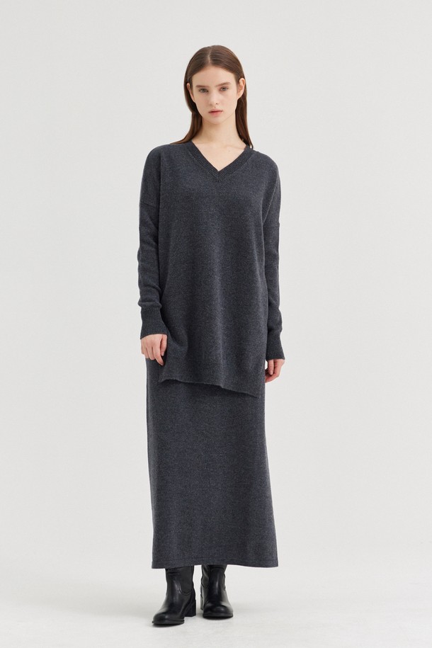 CREM38 - 스웨터 - LARENTU OVER V NECK SWEATER_GRIGIO SCURO MELANGE