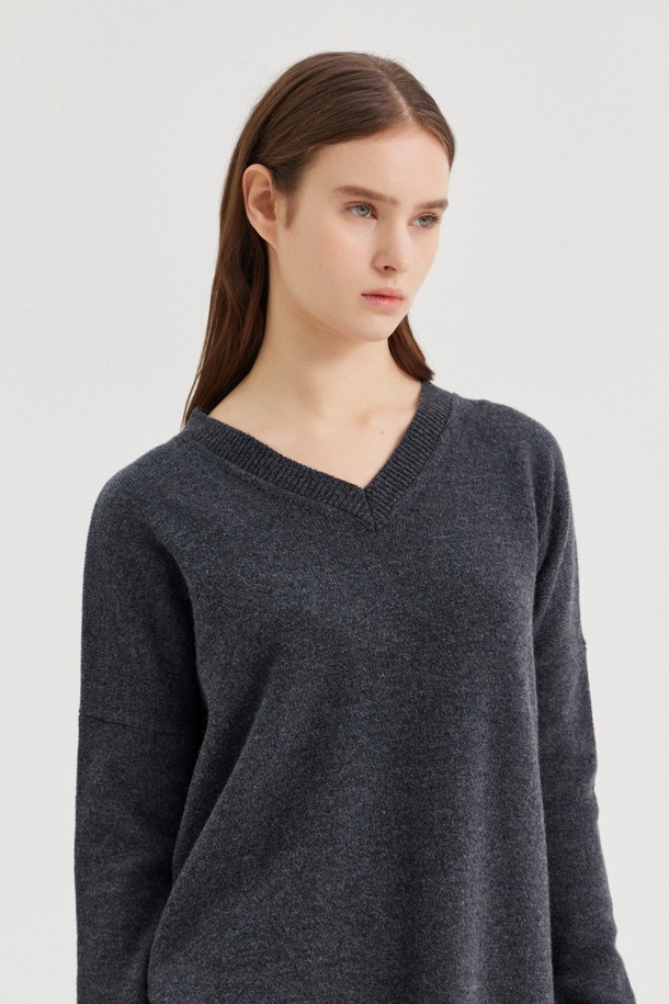 CREM38 - 스웨터 - LARENTU OVER V NECK SWEATER_GRIGIO SCURO MELANGE